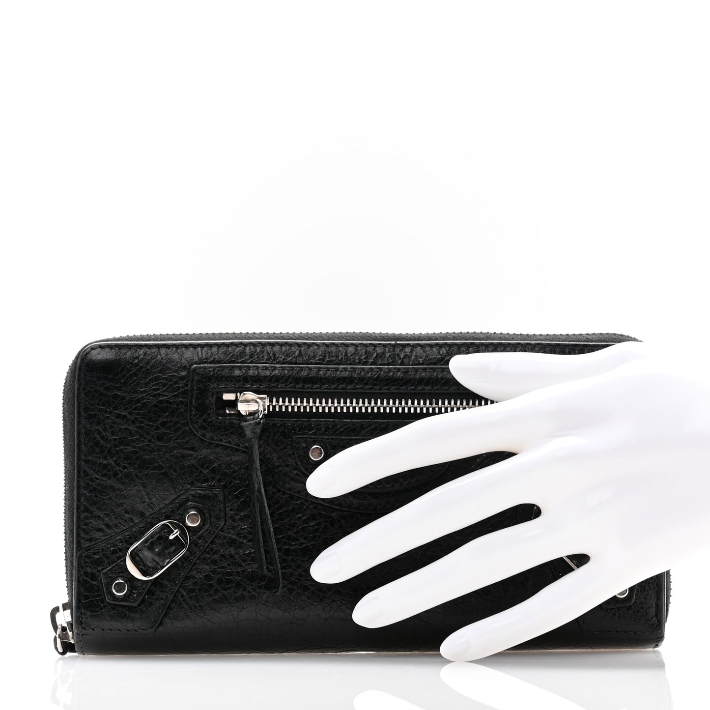 Agneau Classic Silver Hardware Continental Zip Around Wallet Black