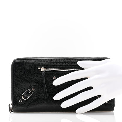 Balenciaga Agneau Classic Silver Hardware Continental Zip Around Wallet Black 2 of 11
