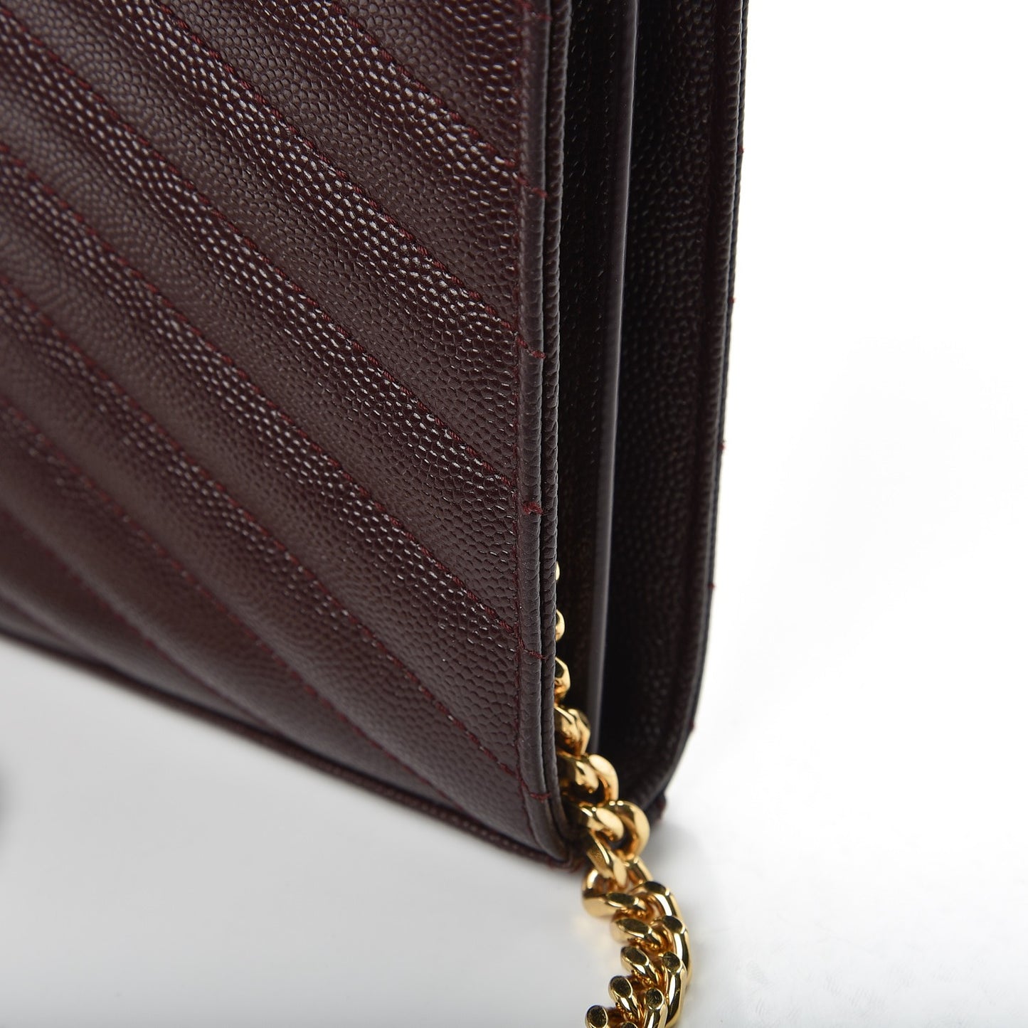 Grain De Poudre Matelasse Chevron Monogram Chain Wallet Burgundy