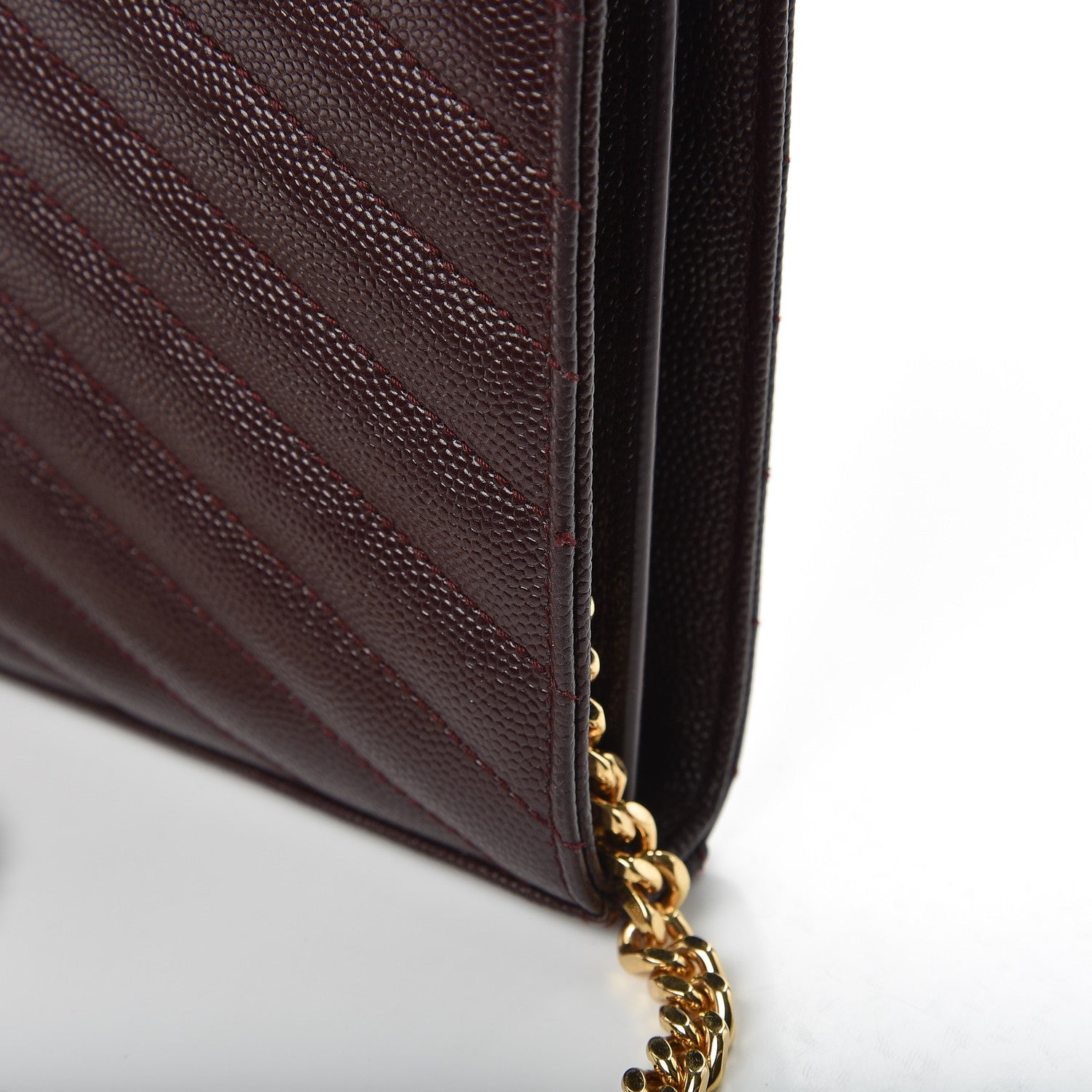 Saint Laurent Grain De Poudre Matelasse Chevron Monogram Chain Wallet Burgundy 8 of 10