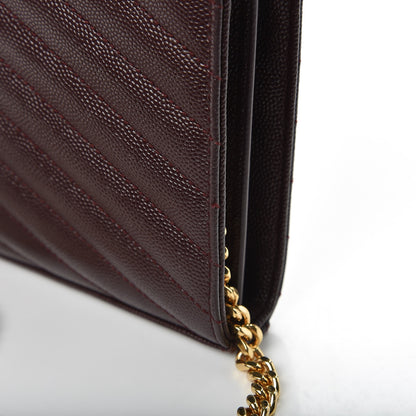 Saint Laurent Grain De Poudre Matelasse Chevron Monogram Chain Wallet Burgundy 8 of 10
