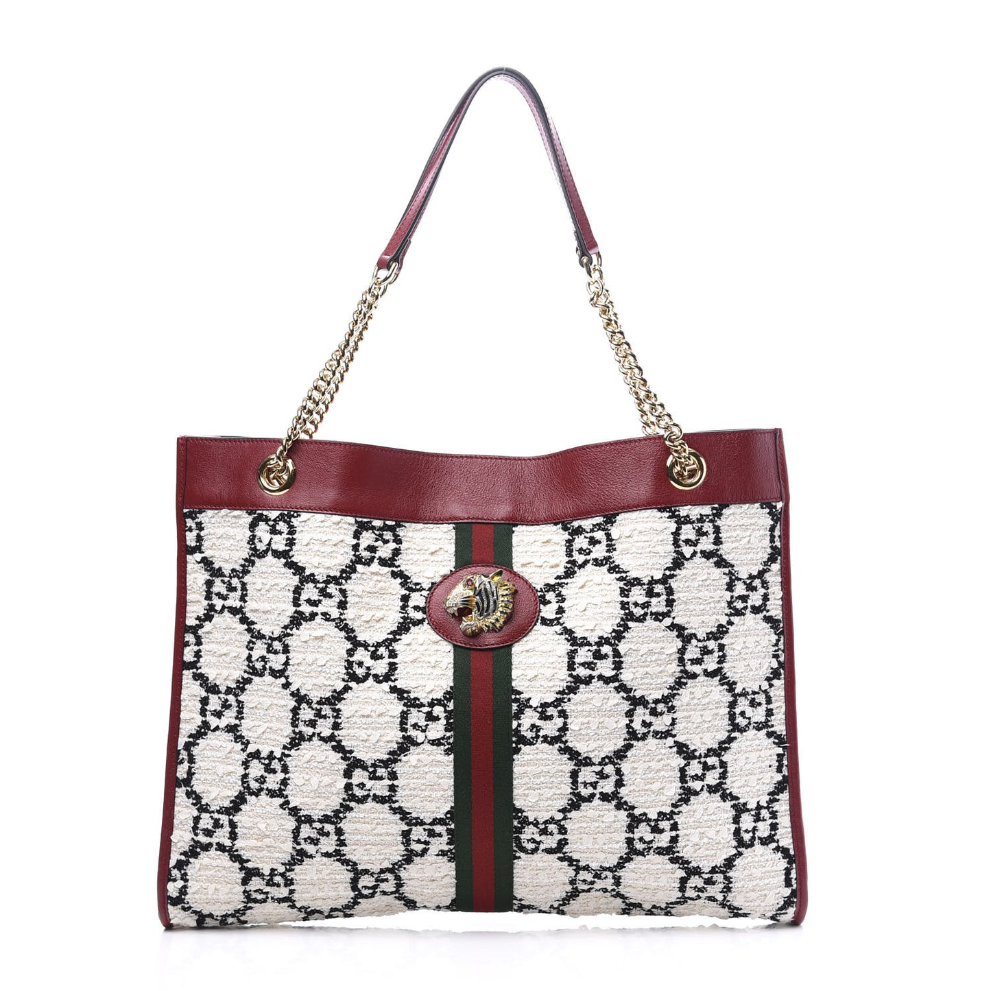 Tweed GG Monogram Large Rajah Chain Tote White Black Romantic Cherry