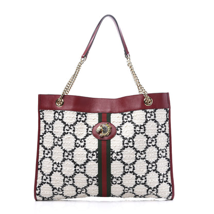 Gucci Tweed GG Monogram Large Rajah Chain Tote White Black Romantic Cherry 1 of 11