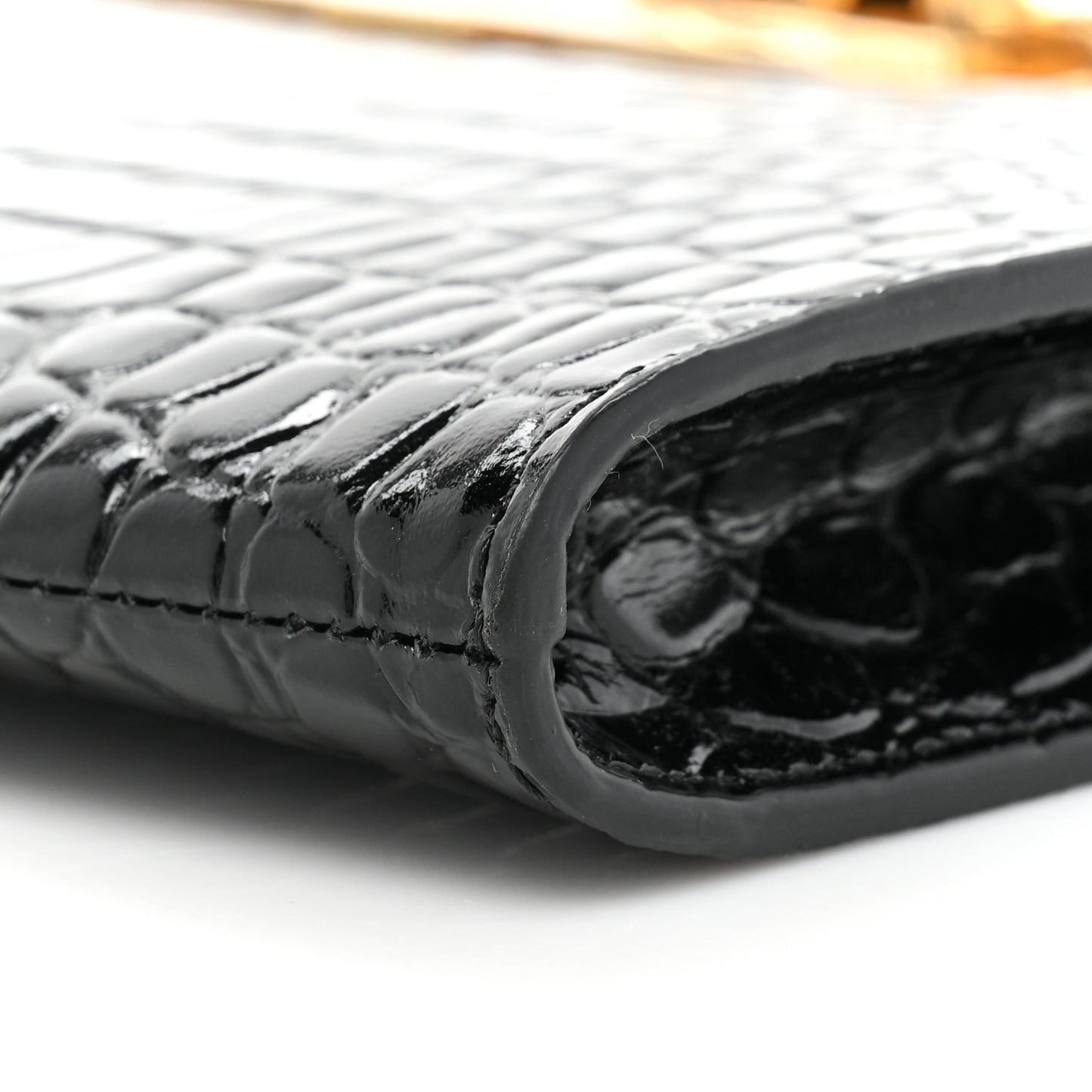 Calfskin Crocodile Embossed Knuckle Flat Clutch Black Gold