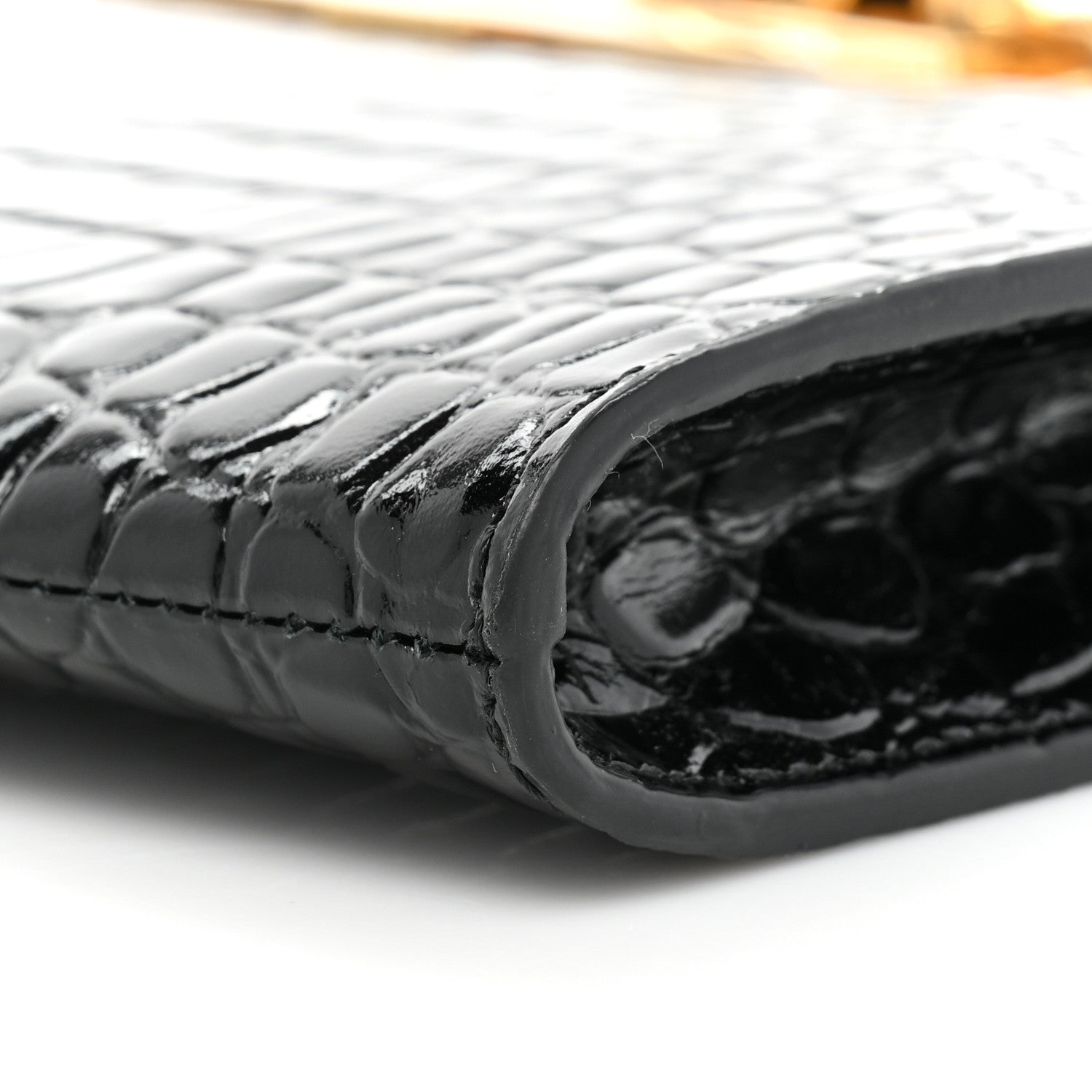 Alexander McQueen Calfskin Crocodile Embossed Knuckle Flat Clutch Black Gold 10 of 12