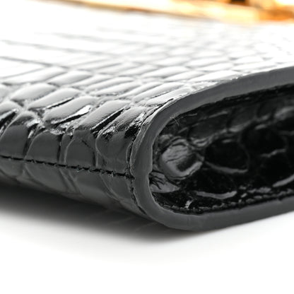 Alexander McQueen Calfskin Crocodile Embossed Knuckle Flat Clutch Black Gold 10 of 12