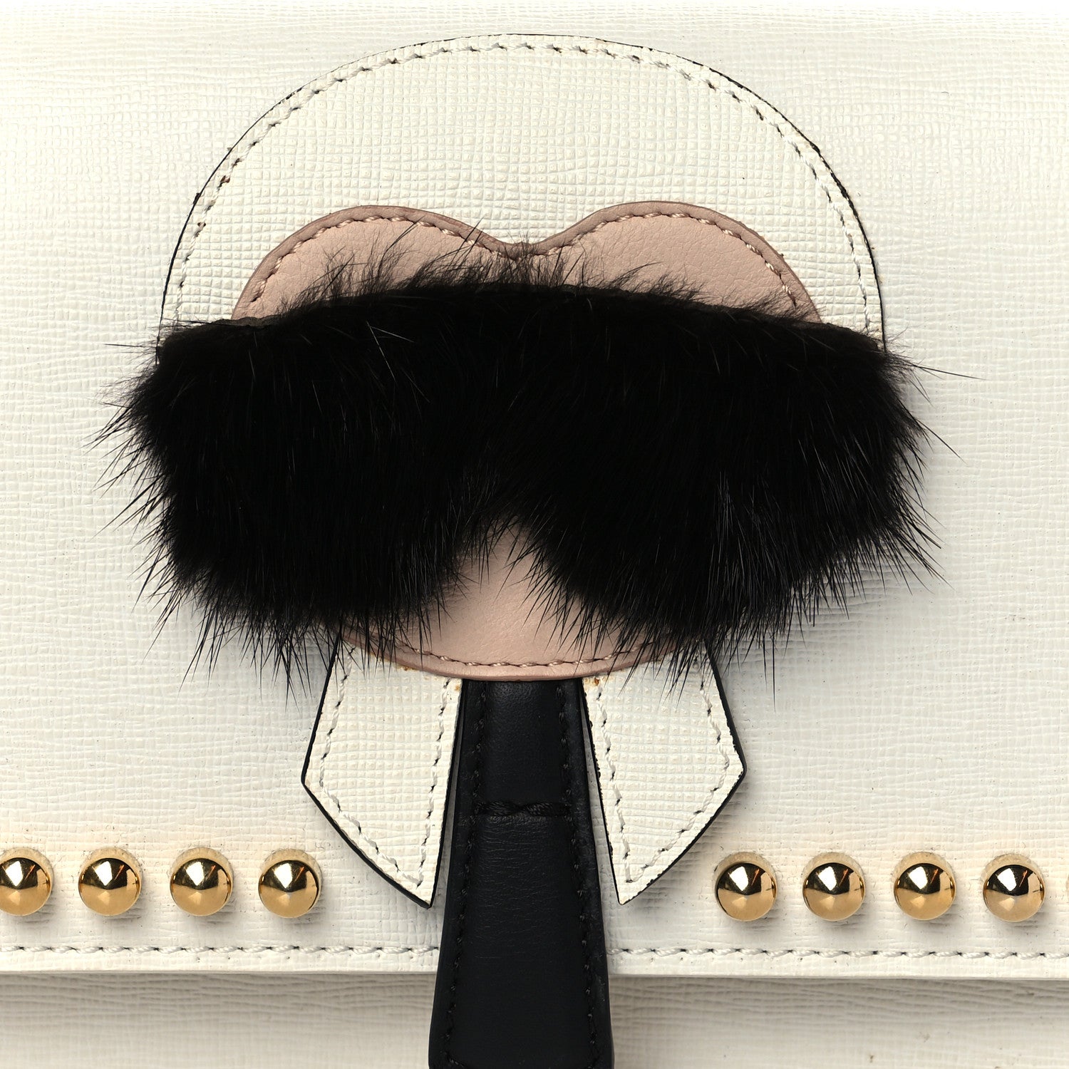 Fendi Vitello Elite Mink Fur Studded Karlito Tube Wallet on Chain White 7 of 12