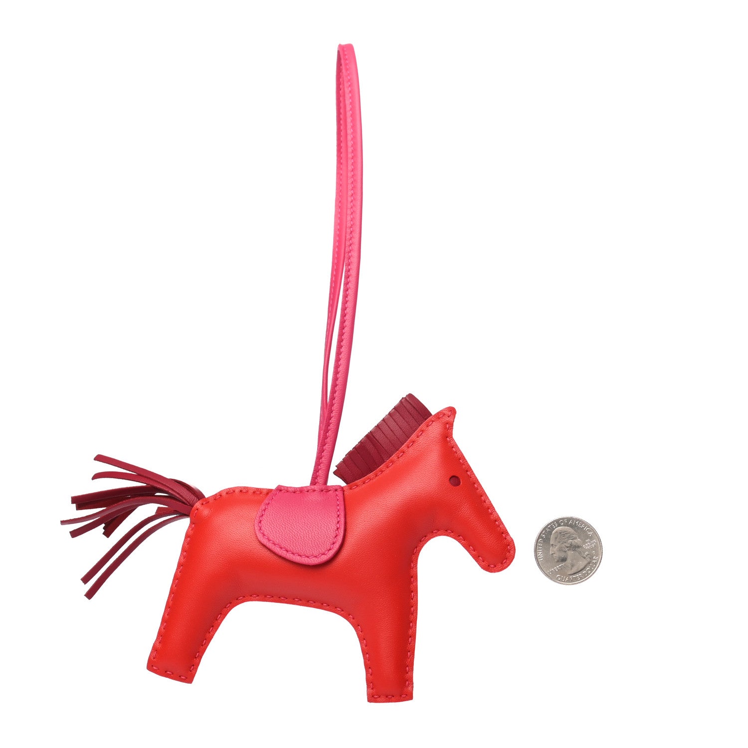 Hermes Milo Lambskin Grigri Rodeo Horse Bag Charm MM Rouge Indien Rubis Rose Mexico 2 of 4