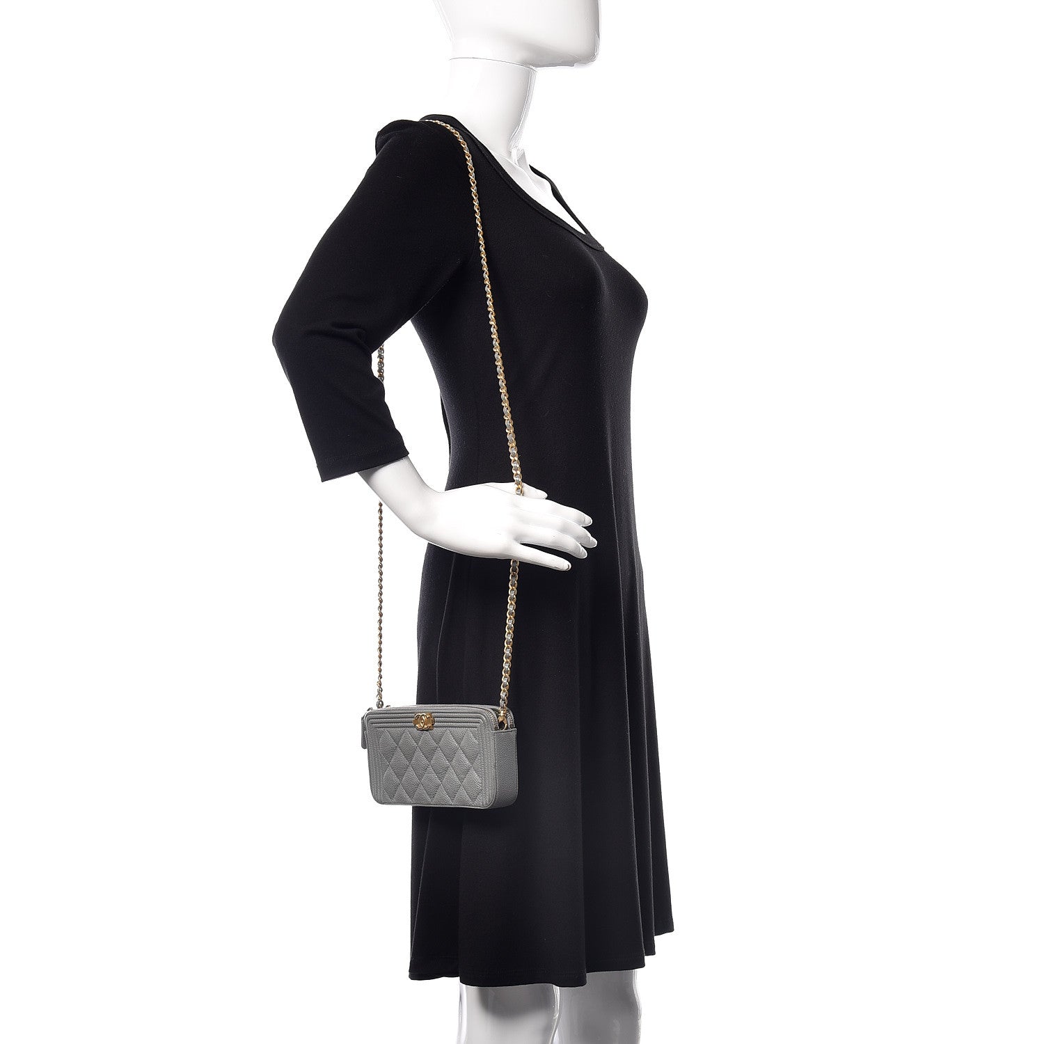 Chanel Caviar Quilted Small Boy Clutch With Chain Grey 2 of 15