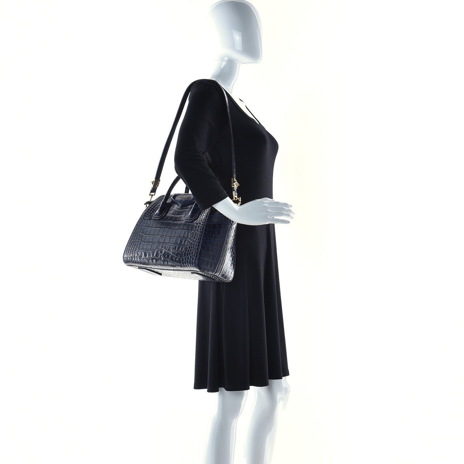 Givenchy Calfskin Crocodile Embossed Mini Antigona Deep Blue 2 of 9