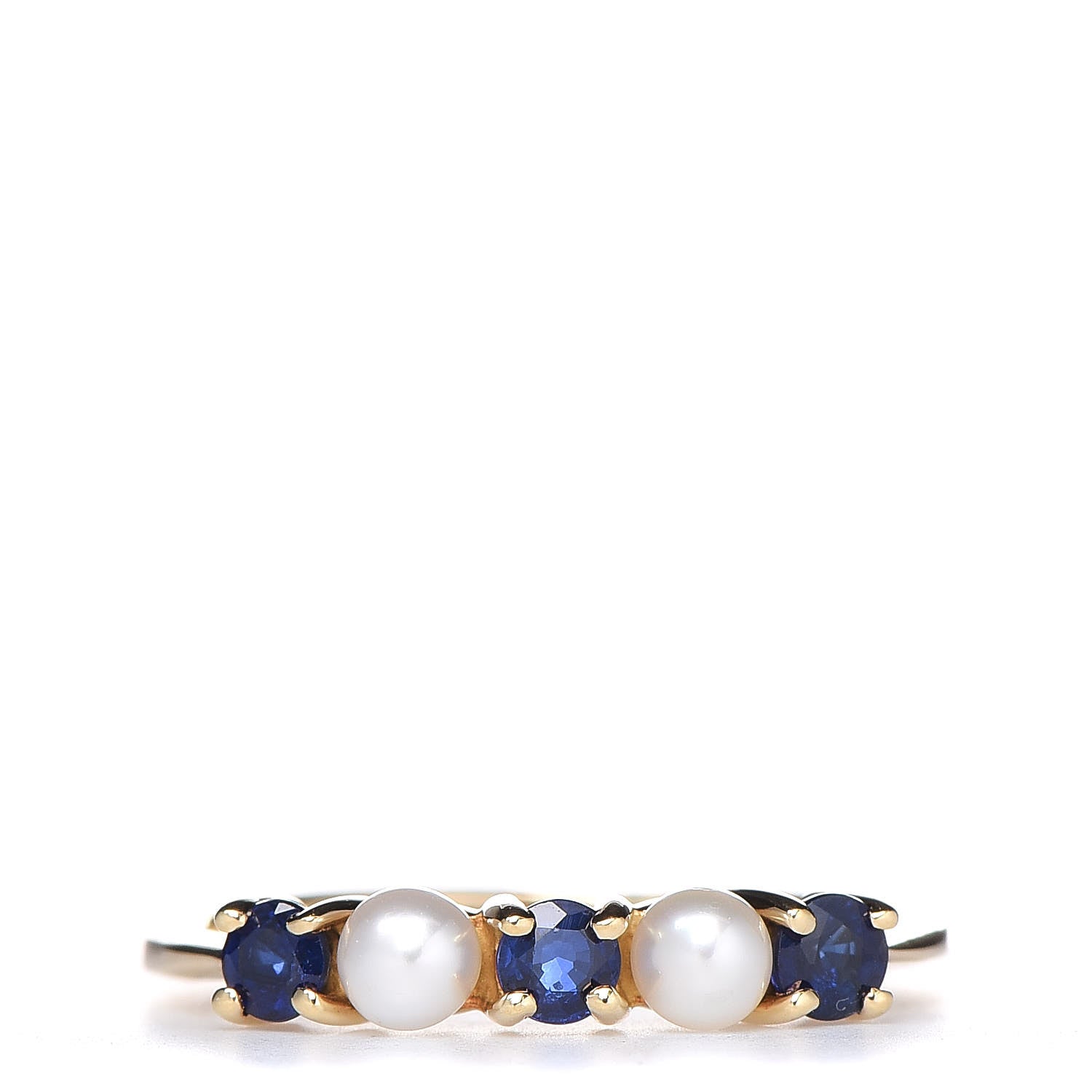 Tiffany 18K Yellow Gold Blue Sapphire Pearl Ring 48 4.5 1 of 5