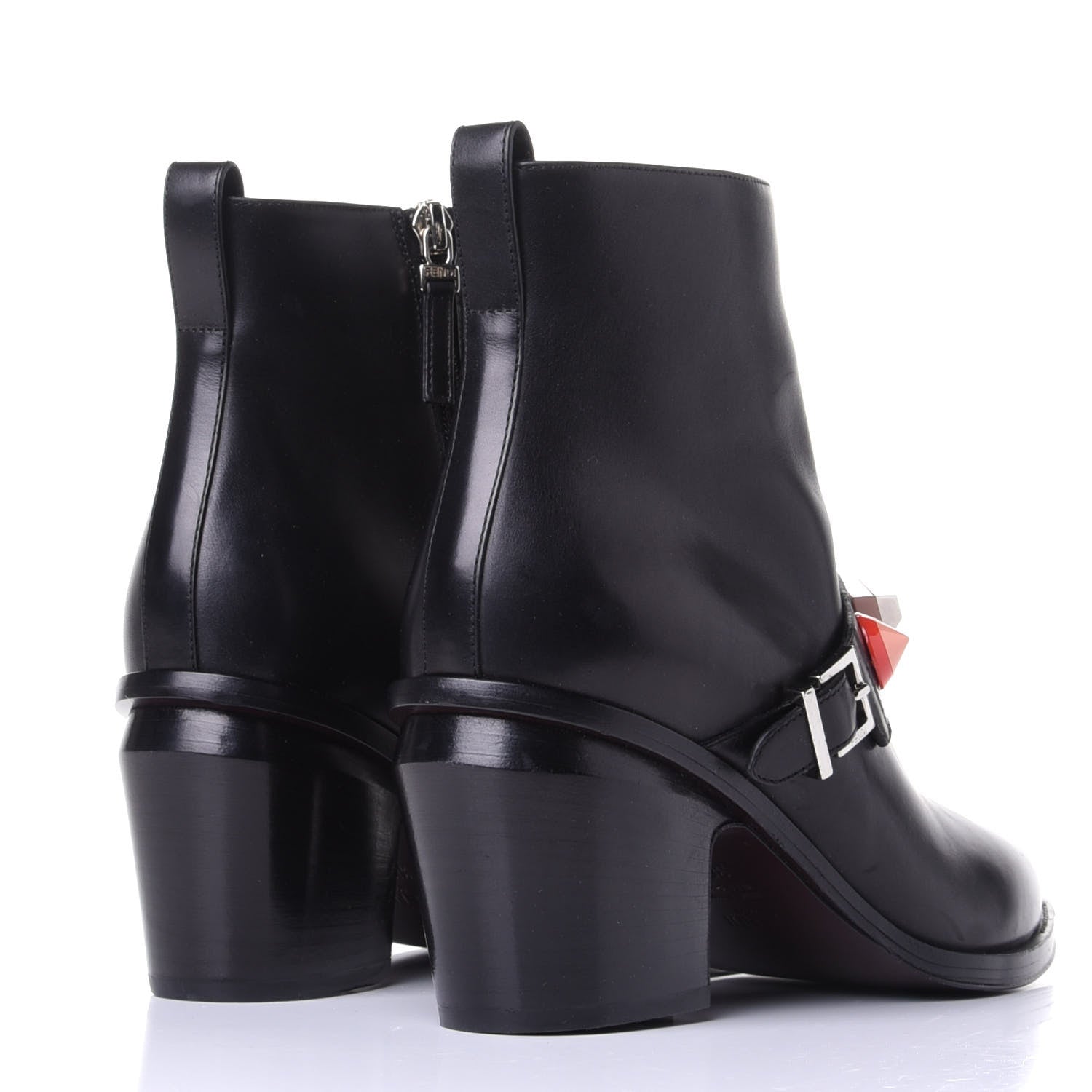 Fendi Calfskin Rainbow-Stud Ankle Boots 38.5 Black Multicolor 4 of 10