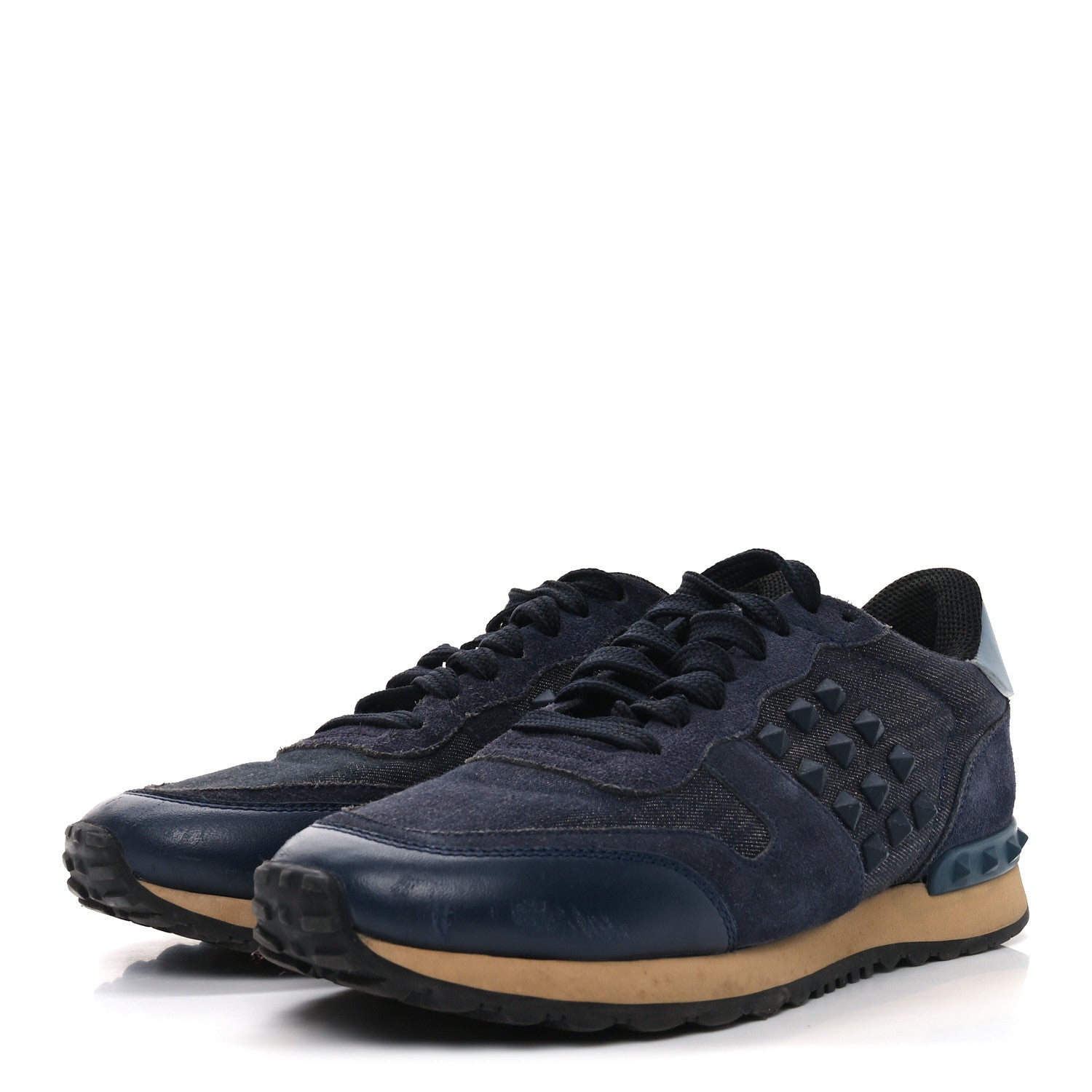 Valentino Garavani Denim Calfskin Suede Womens Rockstud Sneakers 37 Deep Denim 5 of 7