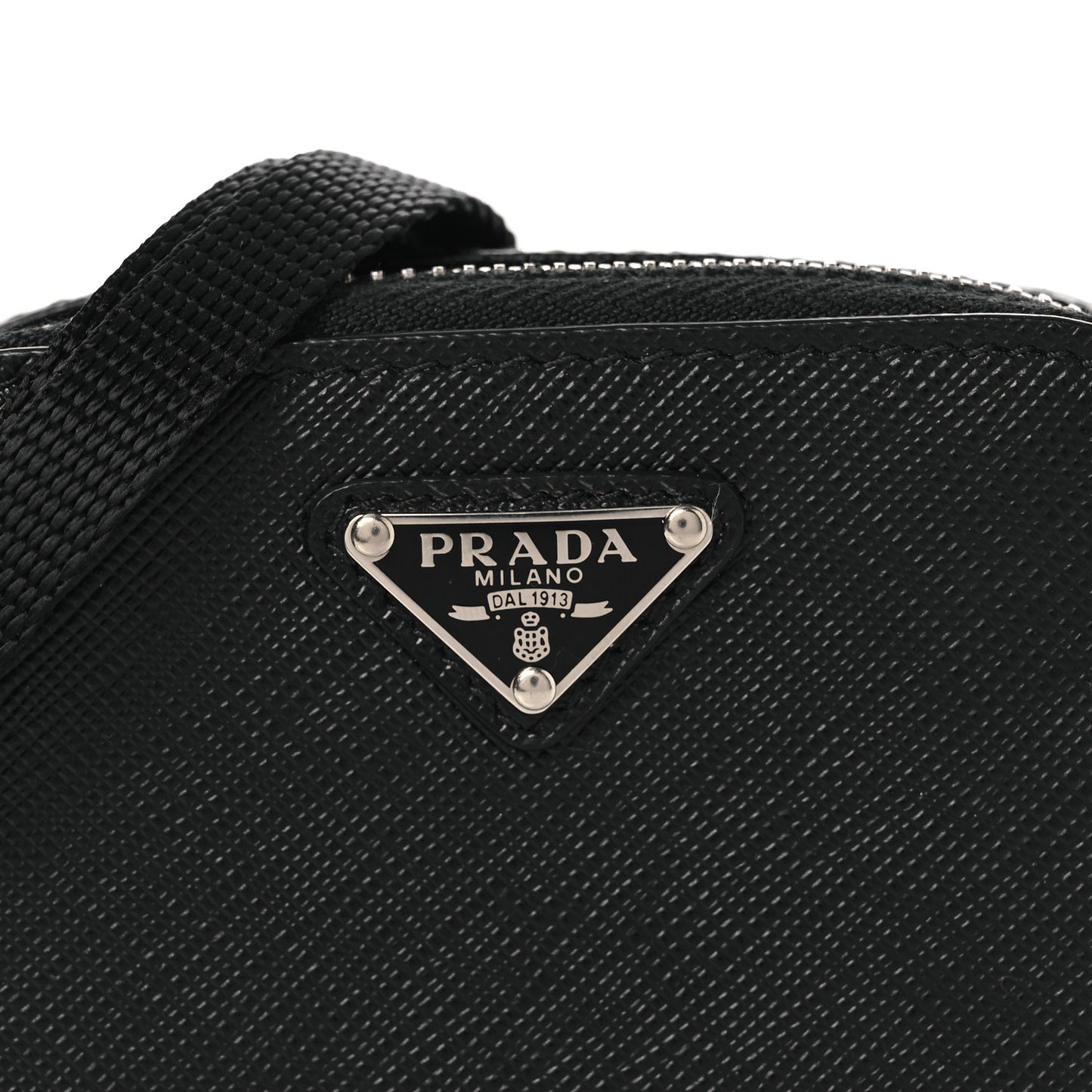 Saffiano Travel Metal Triangle Logo Mini Pouch Shoulder Bag Black