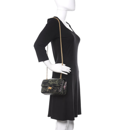 Chanel Calfskin Crocodile Embossed Graffiti 2.55 Mini Cocodile Reissue Flap Black Pink 2 of 10