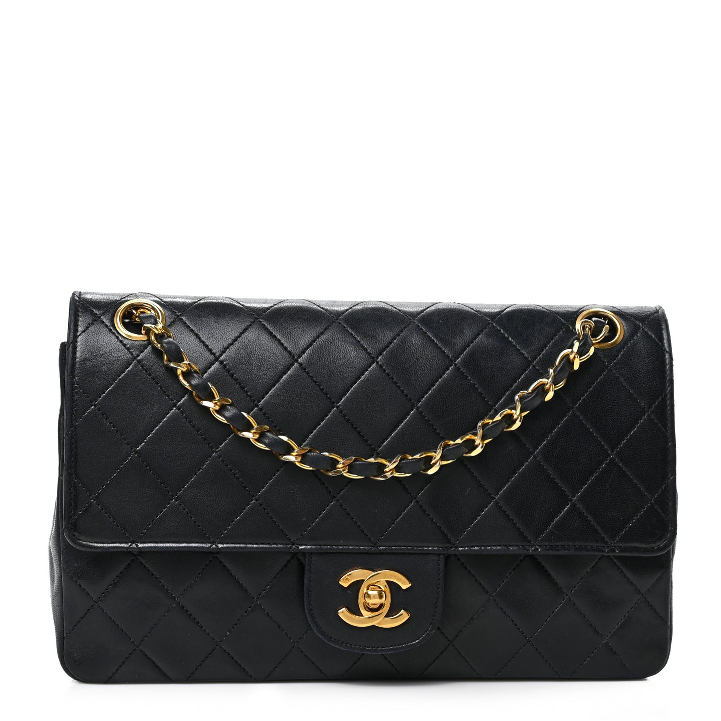 Lambskin Quilted Medium Double Flap Black
