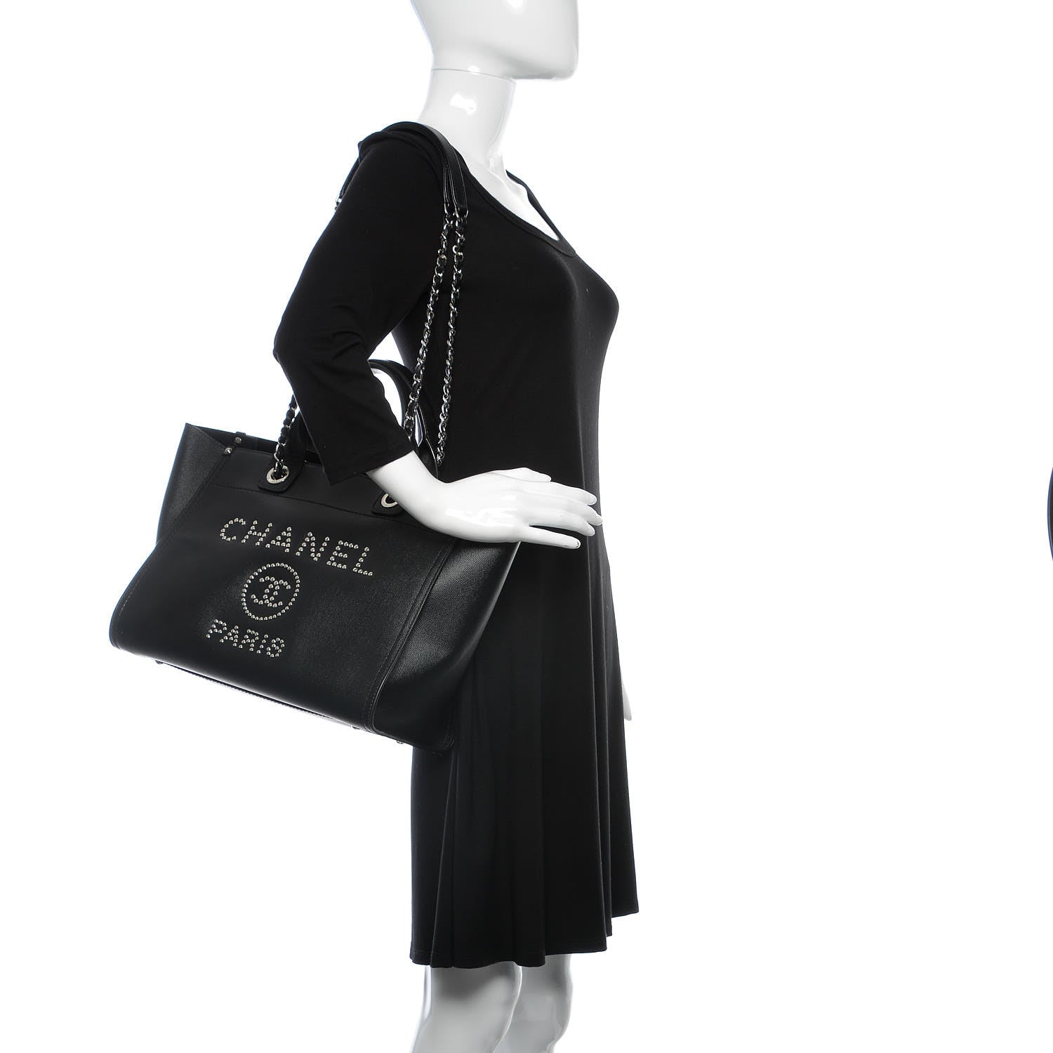 Chanel Caviar Small Studded Deauville Tote Black 2 of 10