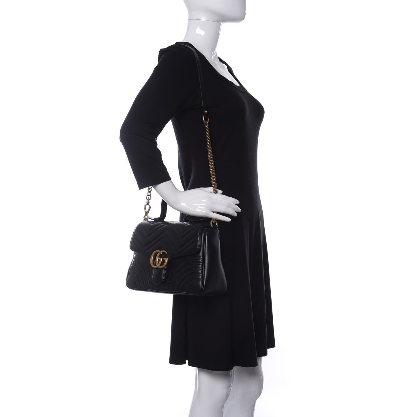 Calfskin Matelasse Small GG Marmont Top Handle Shoulder Bag Black