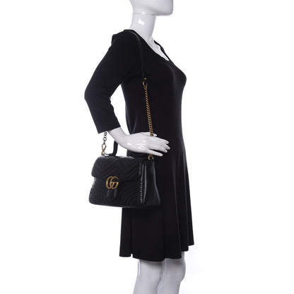 Gucci Calfskin Matelasse Small GG Marmont Top Handle Shoulder Bag Black 2 of 13