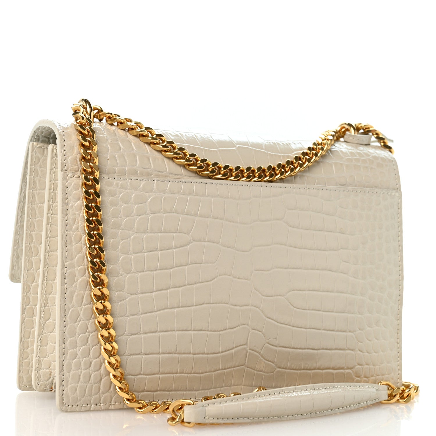 Saint Laurent Calfskin Crocodile Embossed Medium Monogram Sunset Blanc Vintage 3 of 12