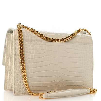 Saint Laurent Calfskin Crocodile Embossed Medium Monogram Sunset Blanc Vintage 3 of 12