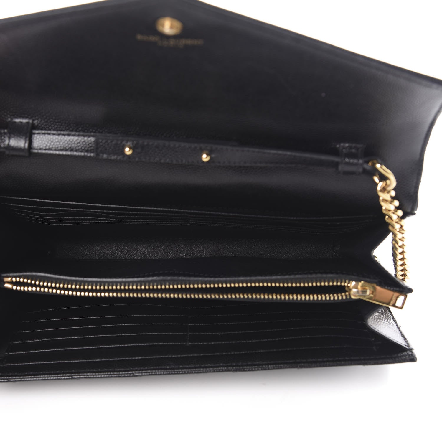 Saint Laurent Grain De Poudre Matelasse Chevron Monogram Chain Wallet Black 5 of 17