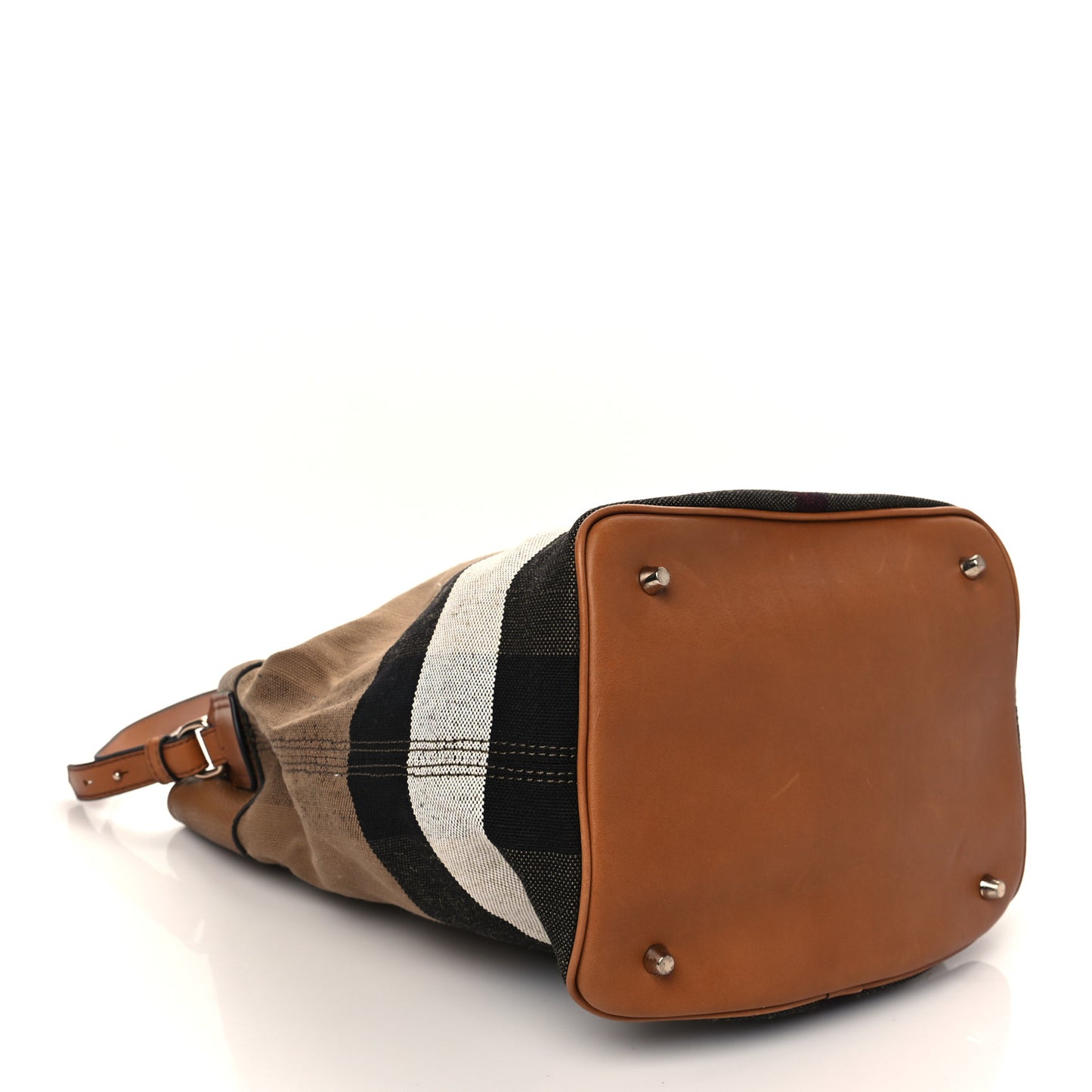 Grainy Calfskin Canvas Mega Check Medium Ashby Tassel Hobo Saddle Brown