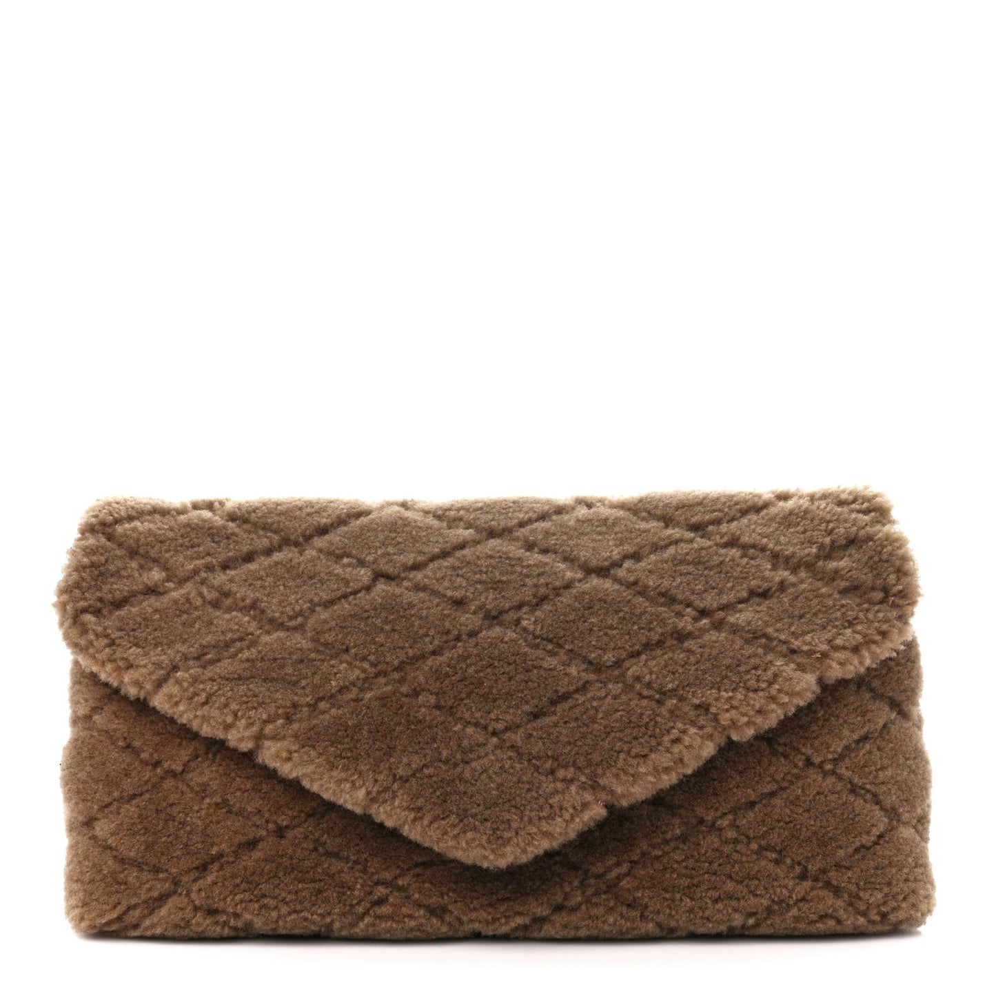 Shearling Lambskin Quilted Sade Puffer Envelope Clutch Natural Brown