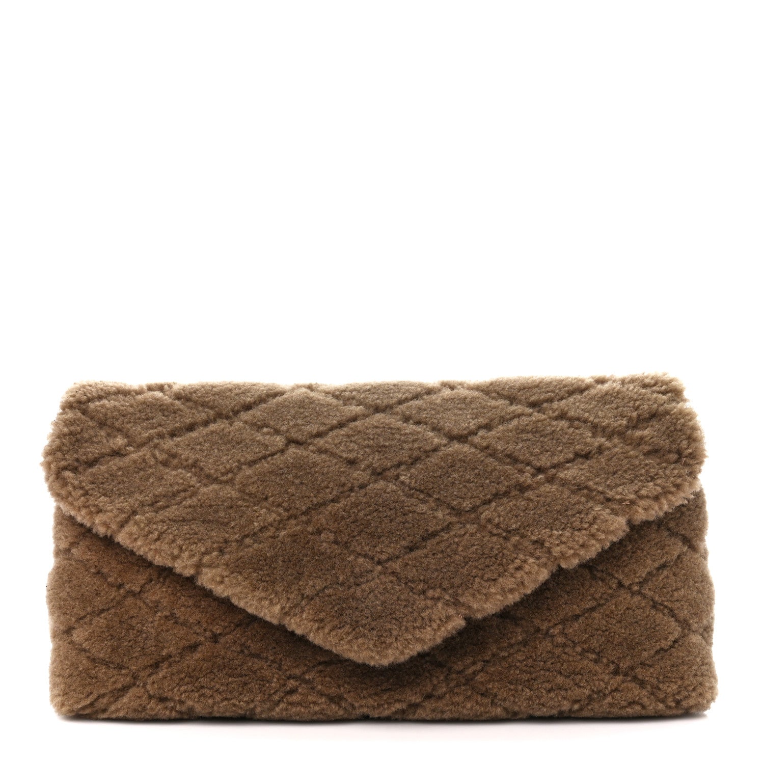 Saint Laurent Shearling Lambskin Quilted Sade Puffer Envelope Clutch Natural Brown 1 of 12
