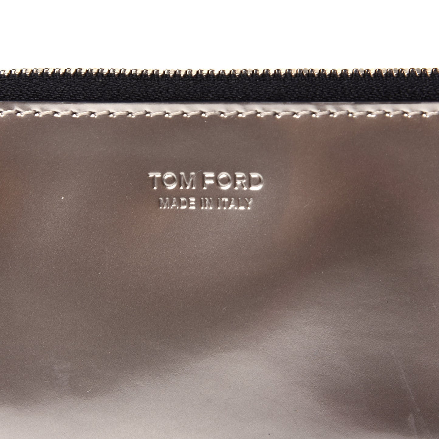Metallic Calfskin Zip Card Holder Wallet Silver