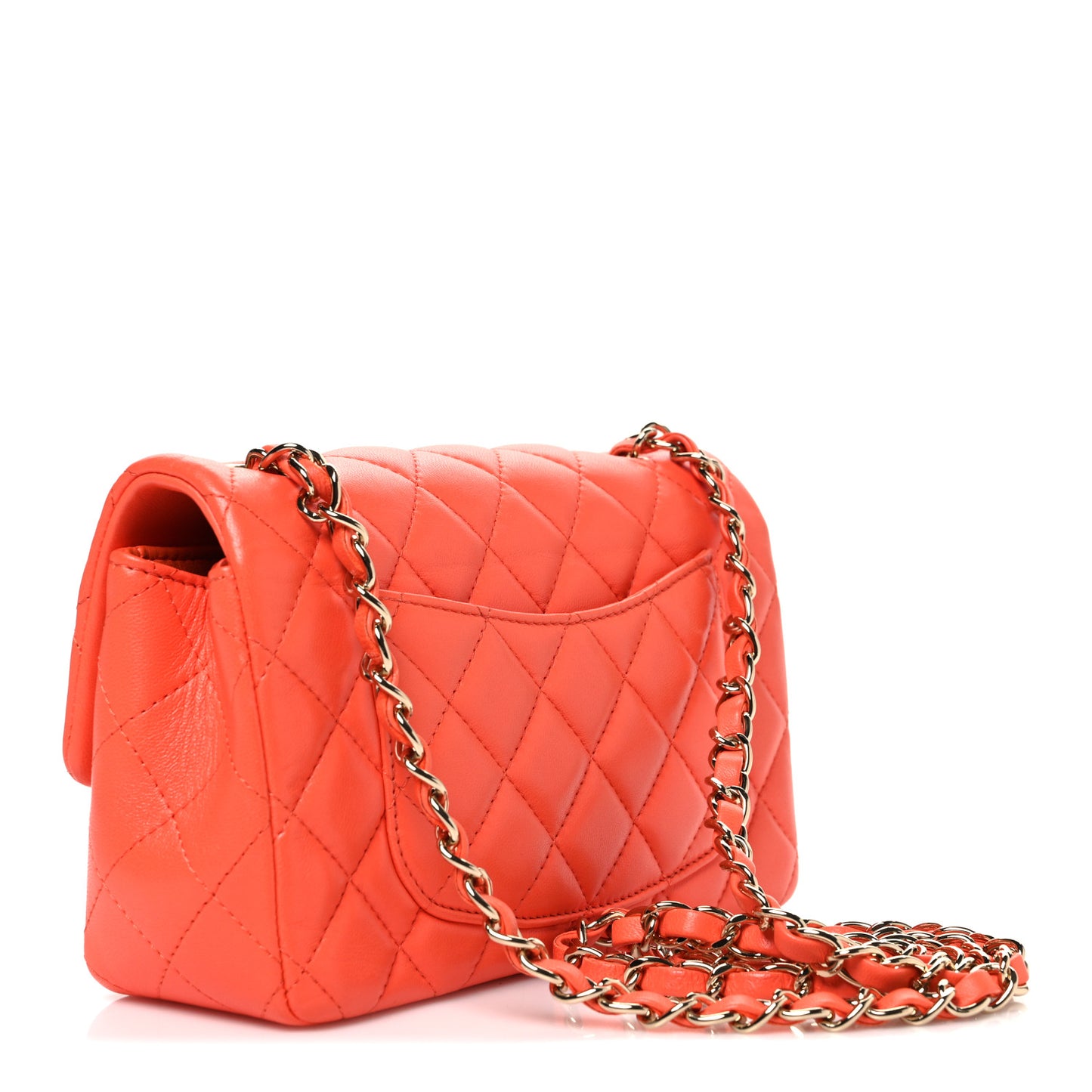 Lambskin Quilted Mini Rectangular Flap Orange