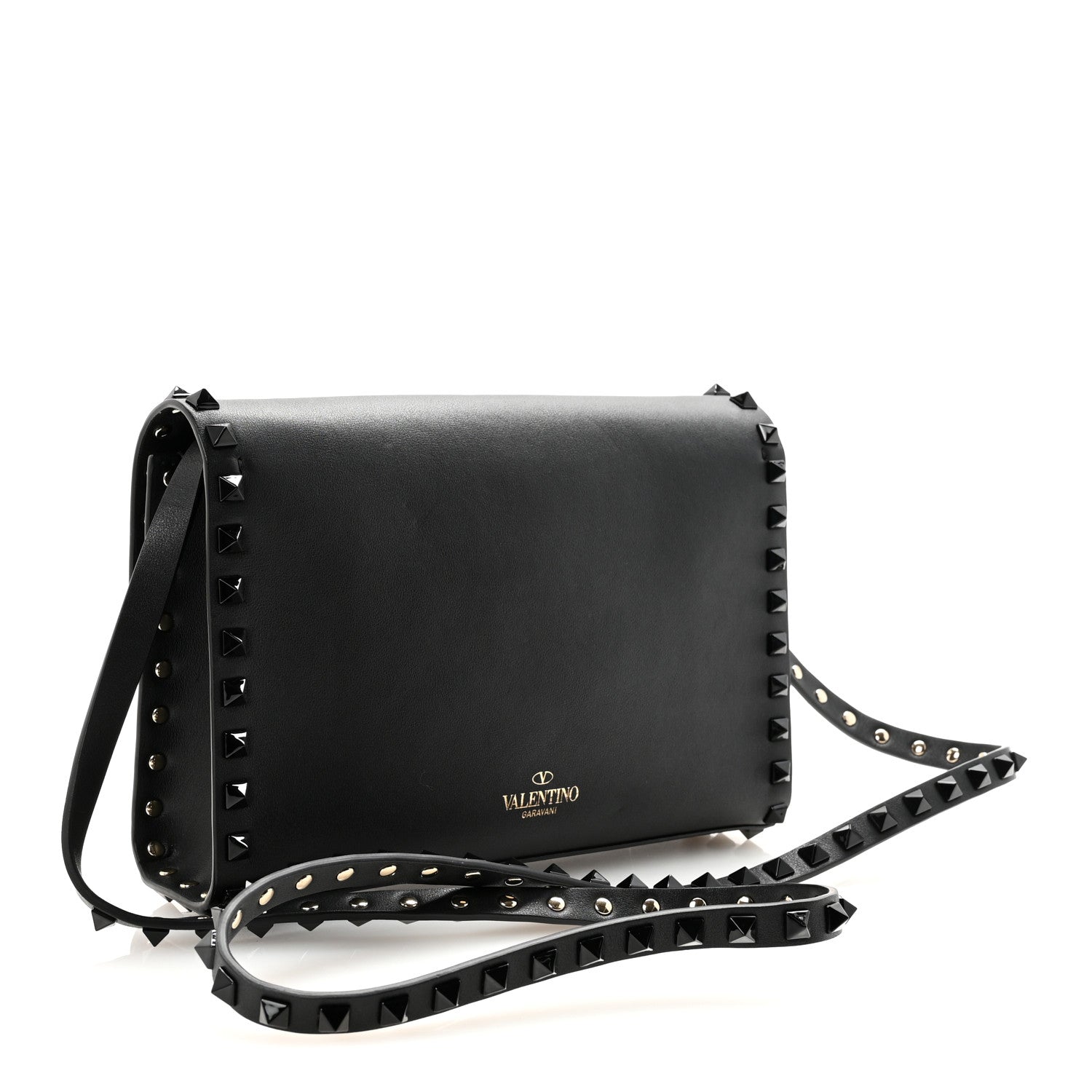 Valentino Garavani Vitello Monochrome Medium Rockstud Flip Lock Crossbody Bag Black 3 of 9
