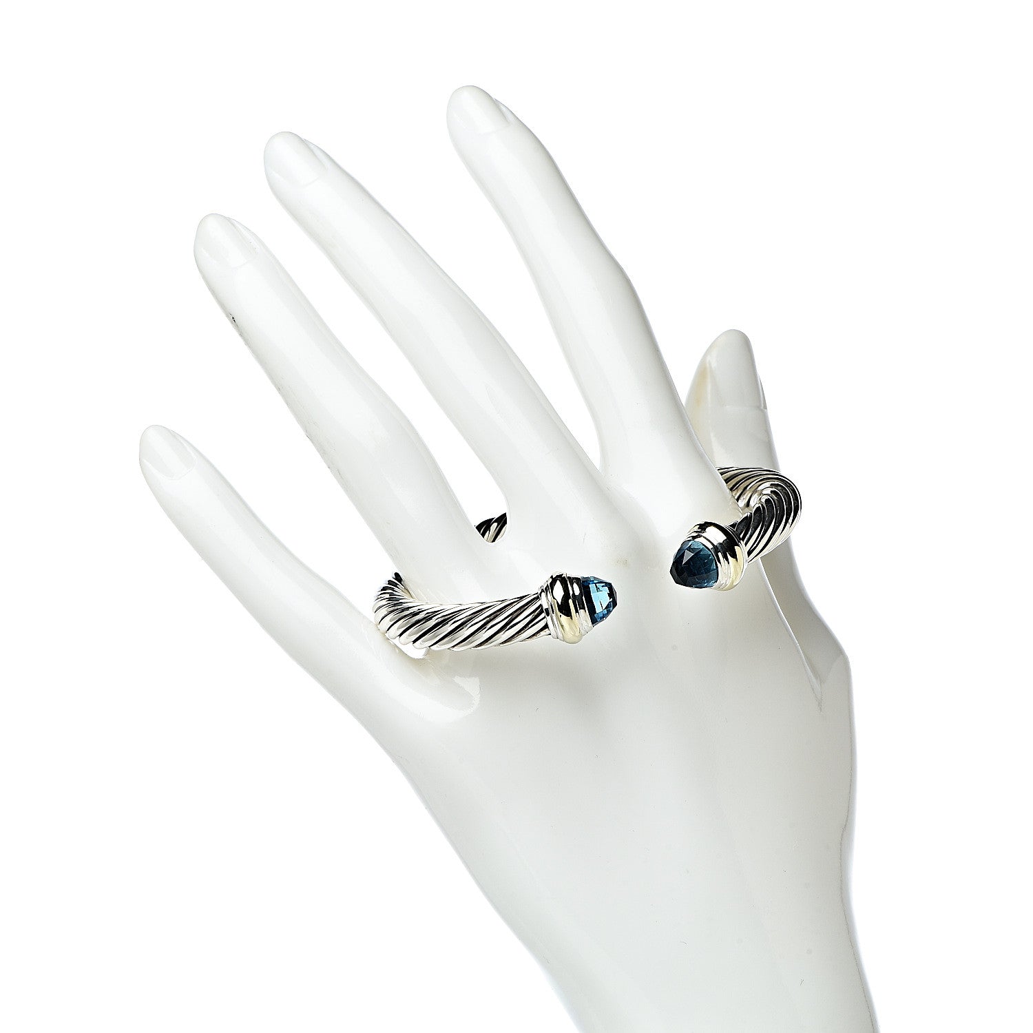 David Yurman Sterling Silver 14K Yellow Gold Blue Topaz 7mm Cable Classics Bracelet 2 of 4