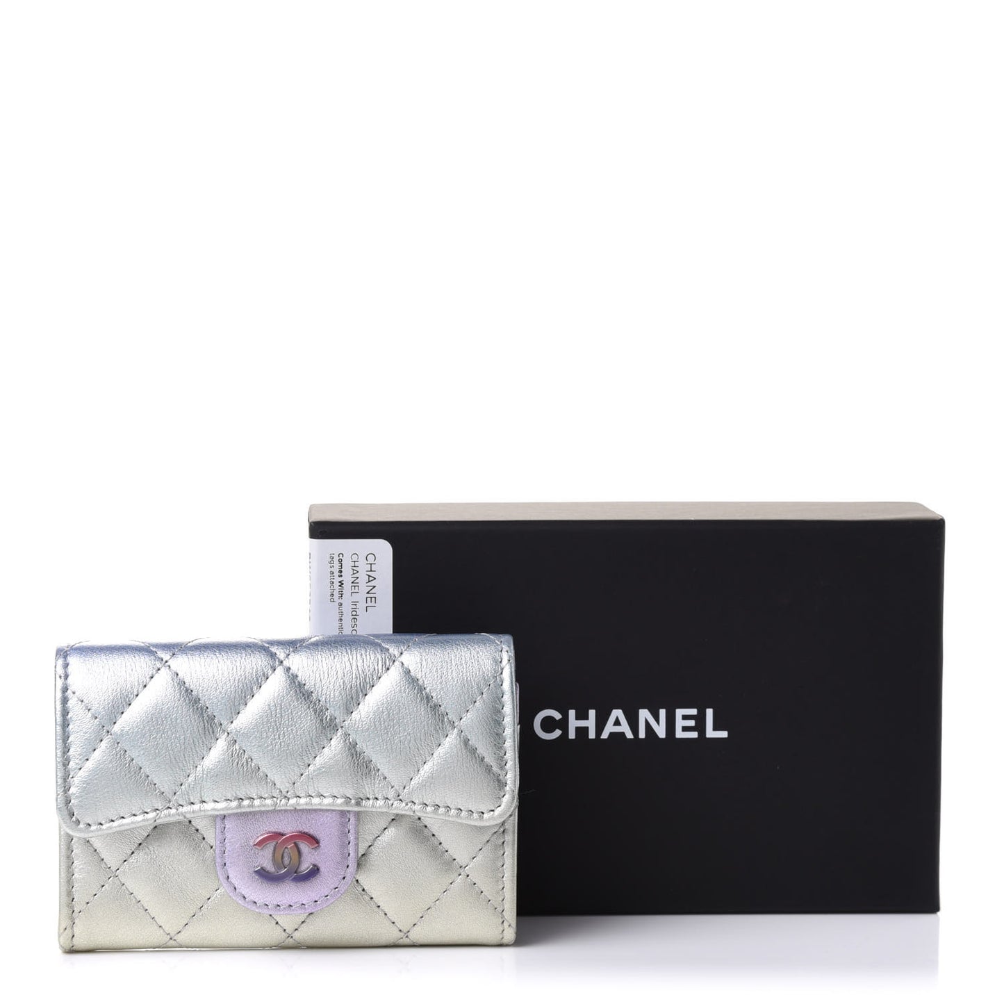 Gradient Metallic Calfskin Quilted Flap Card Holder Wallet Silver Blue Yellow Purple