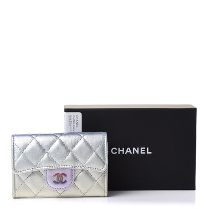 Chanel Gradient Metallic Calfskin Quilted Flap Card Holder Wallet Silver Blue Yellow Purple 10 of 10