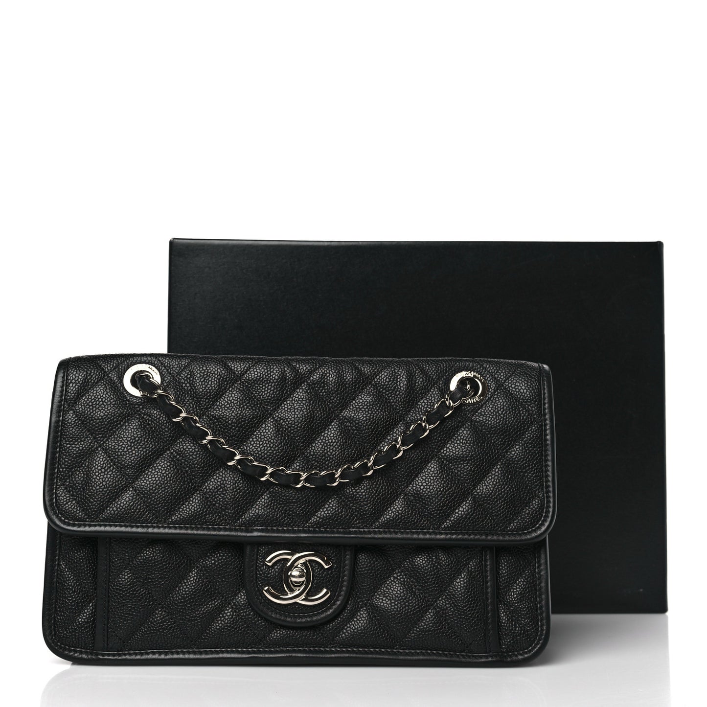 Caviar Quilted Medium French Riviera Flap Black
