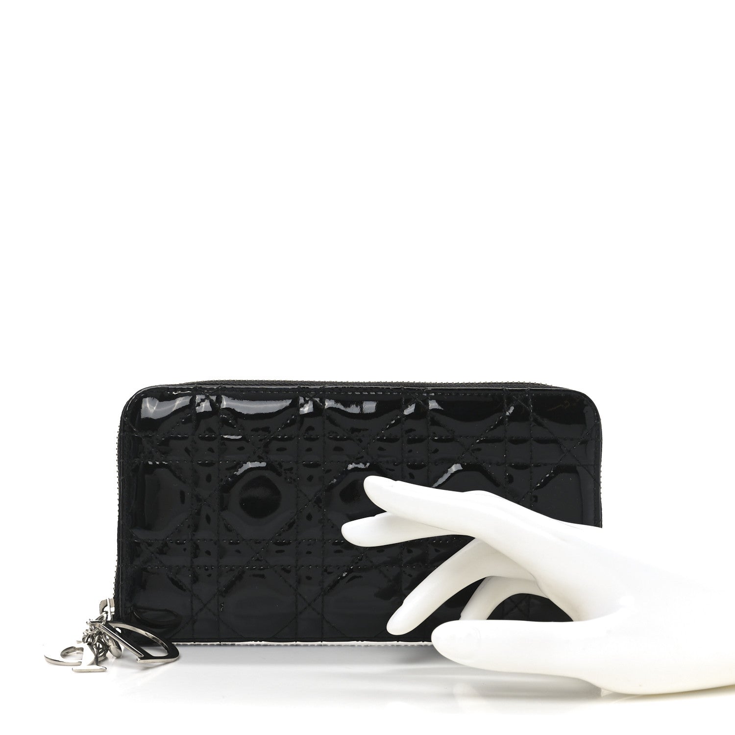 Christian Dior Patent Cannage Lady Dior Continental Zip Wallet Black 2 of 7