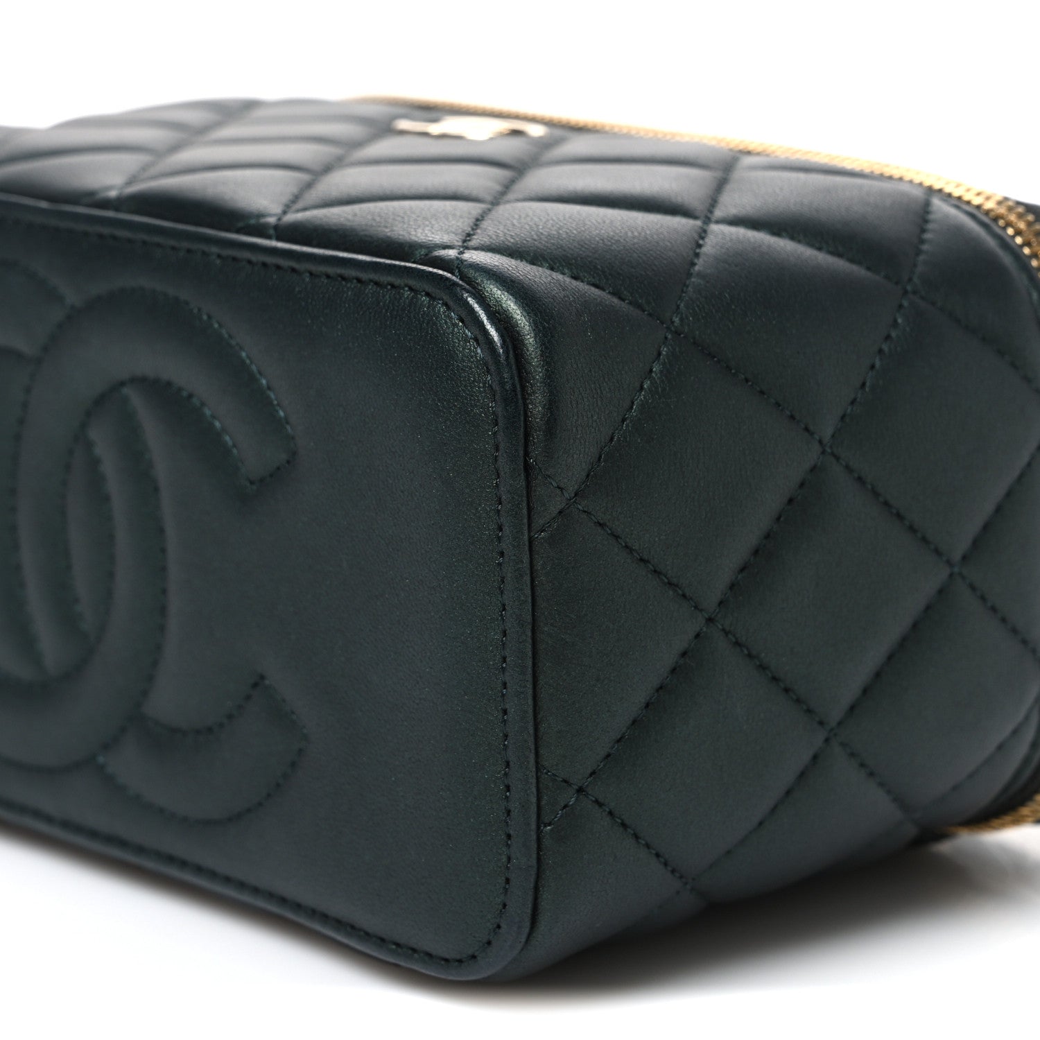 Chanel Iridescent Lambskin Quilted Small Top Handle Vanity Case With Chain Dark Green 10 of 10