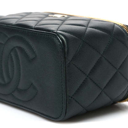 Chanel Iridescent Lambskin Quilted Small Top Handle Vanity Case With Chain Dark Green 10 of 10