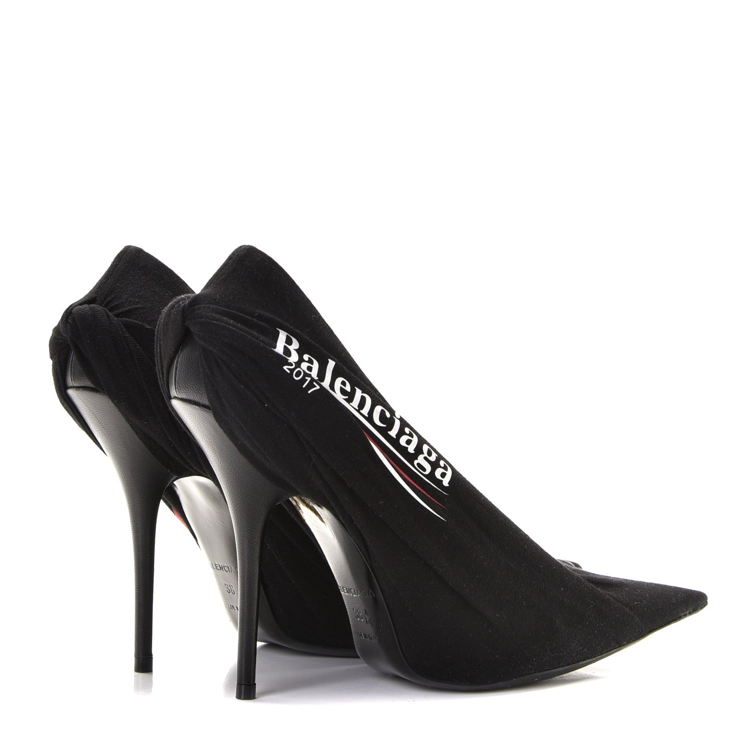 Balenciaga Jersey Crepe Political Campaign Logo Knife 115 Pointed Pumps 38 Black White Rouge 4 of 10