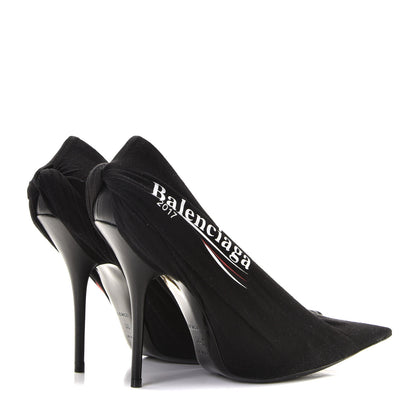 Balenciaga Jersey Crepe Political Campaign Logo Knife 115 Pointed Pumps 38 Black White Rouge 4 of 10