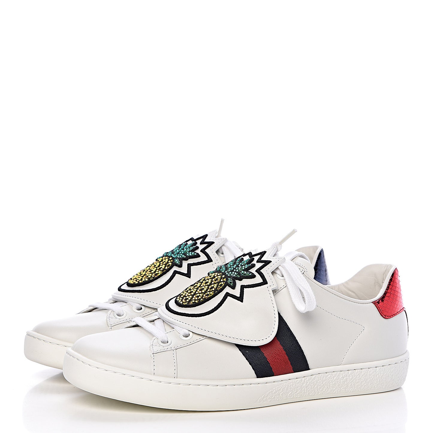 Calfskin Ayers Crystal Web Womens New Ace Pineapple Sneakers 37 White
