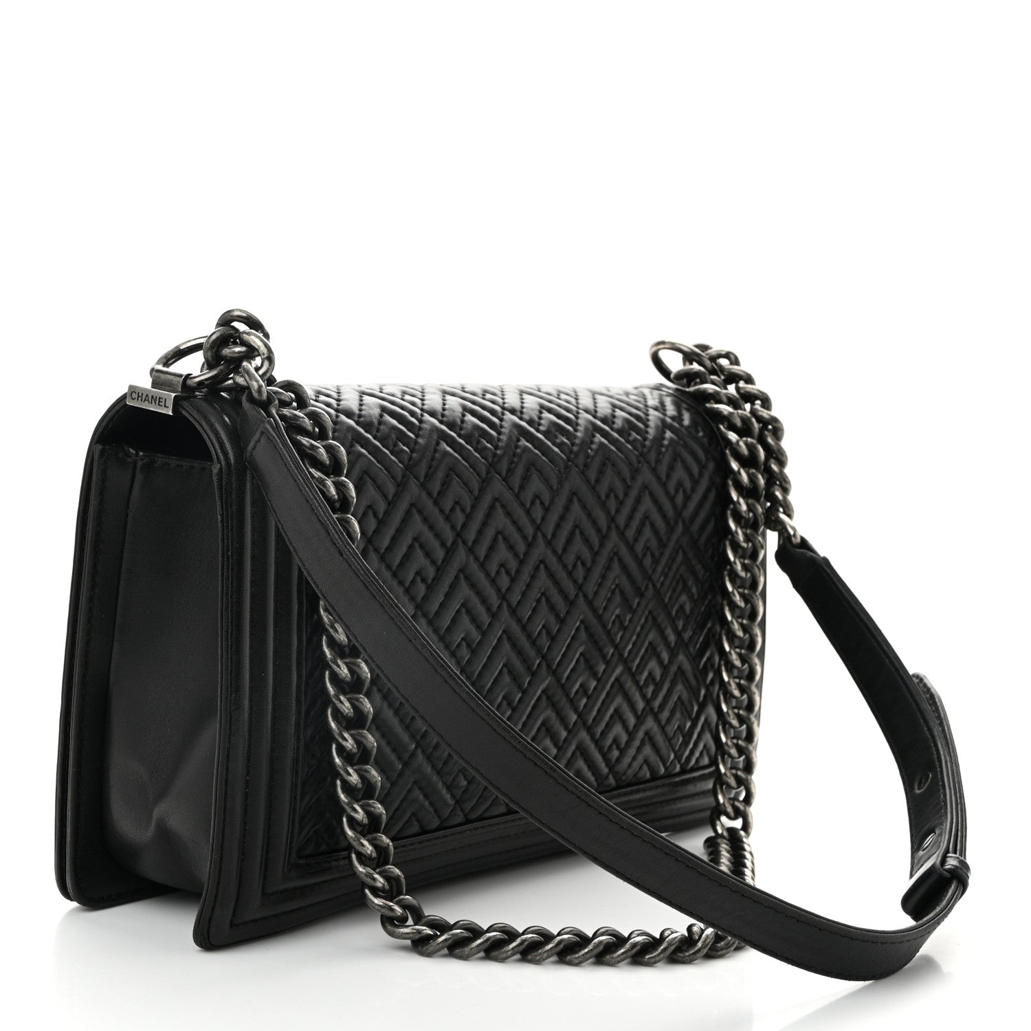 Chanel Lambskin Geometric Chevron Quilted New Medium Boy Flap Black 3 of 11