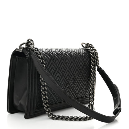 Chanel Lambskin Geometric Chevron Quilted New Medium Boy Flap Black 3 of 11