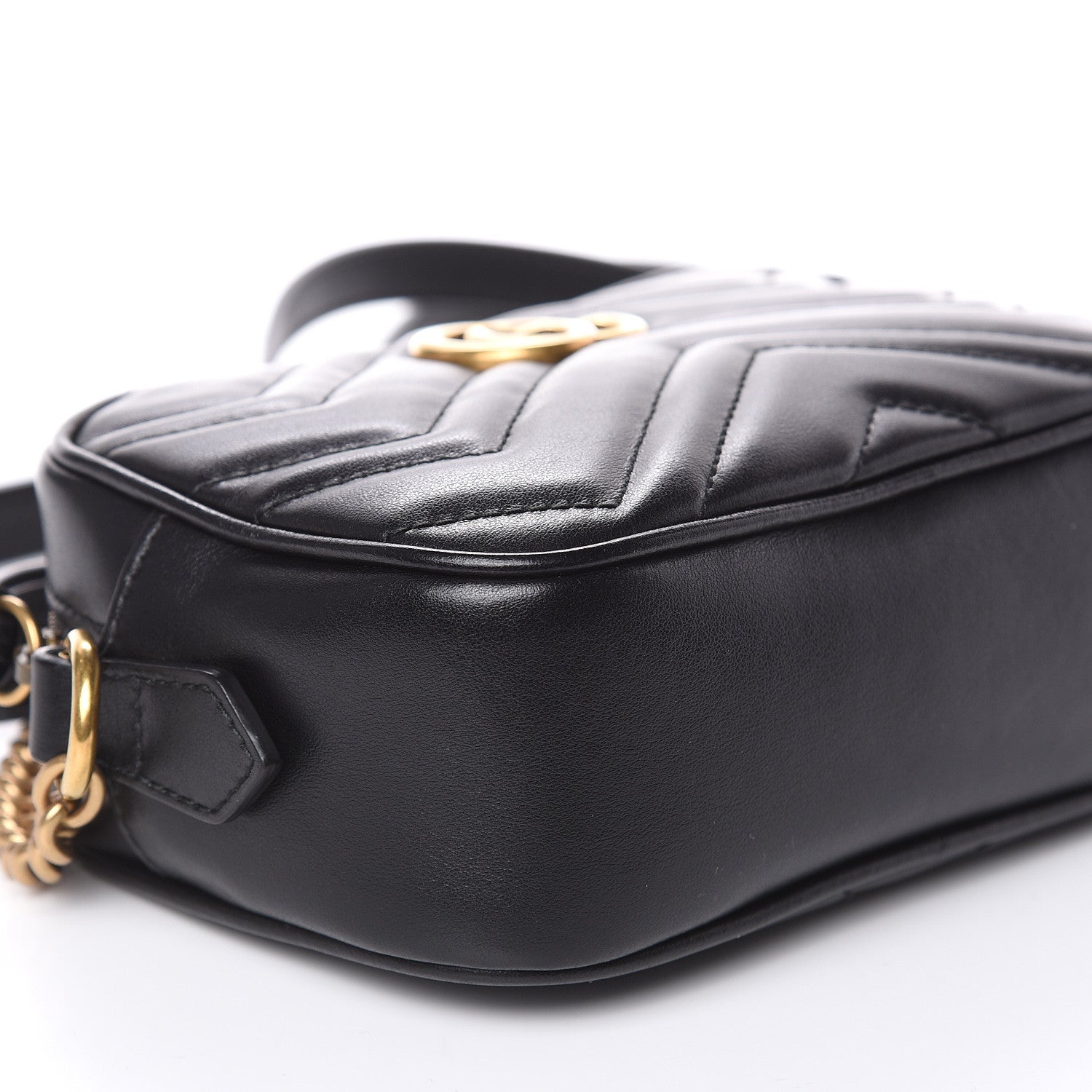 Gucci Calfskin Matelasse Mini GG Marmont Chain Shoulder Bag Black 8 of 11