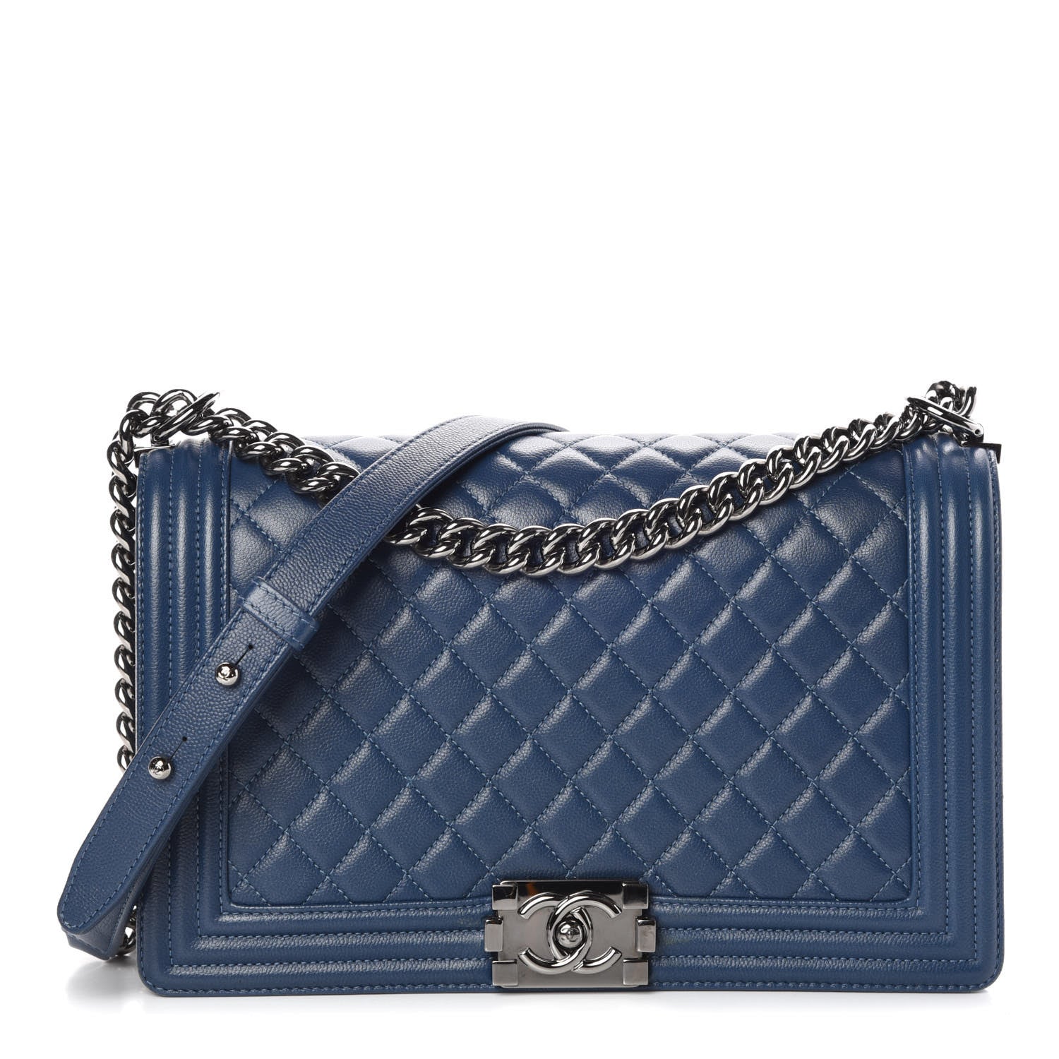 Chanel Caviar Quilted New Medium Boy Flap Dark Navy Blue 1 of 14