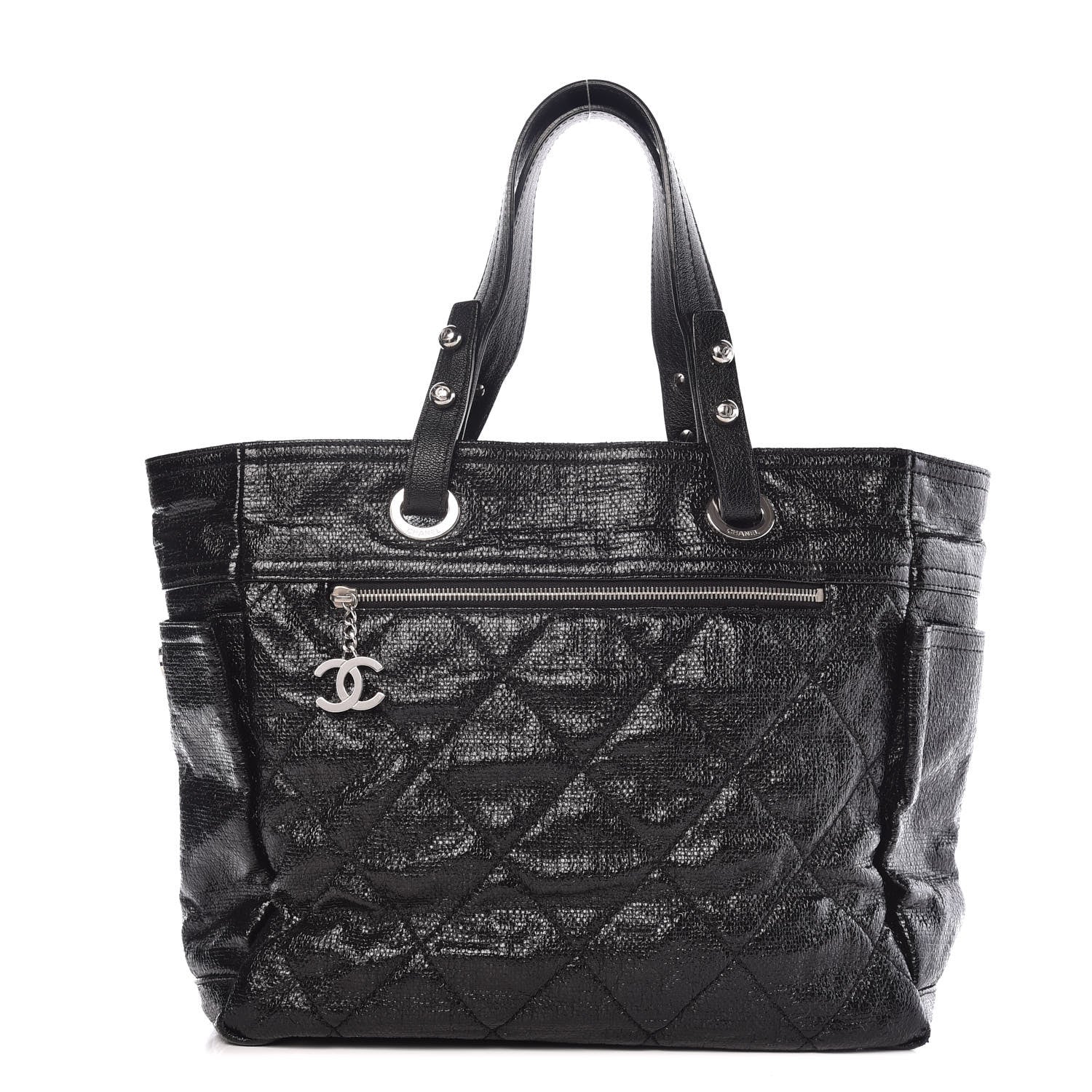 Chanel Coated Canvas Quilted Large Paris Biarritz Tote Black 1 of 9