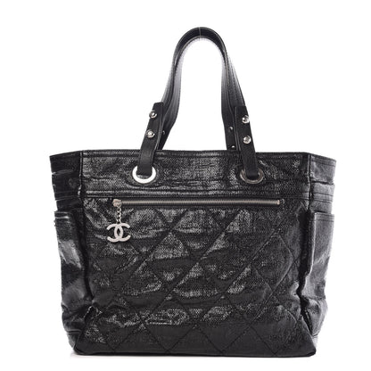 Chanel Coated Canvas Quilted Large Paris Biarritz Tote Black 1 of 9