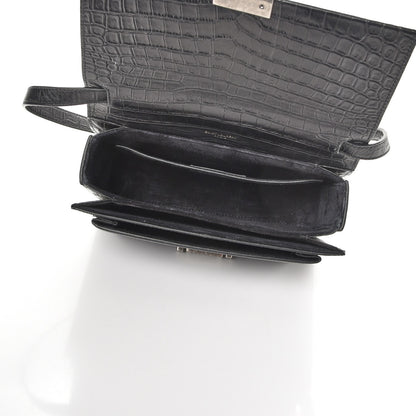 Saint Laurent Calfskin Crocodile Embossed Medium Bellechasse Satchel Matte Black 5 of 9