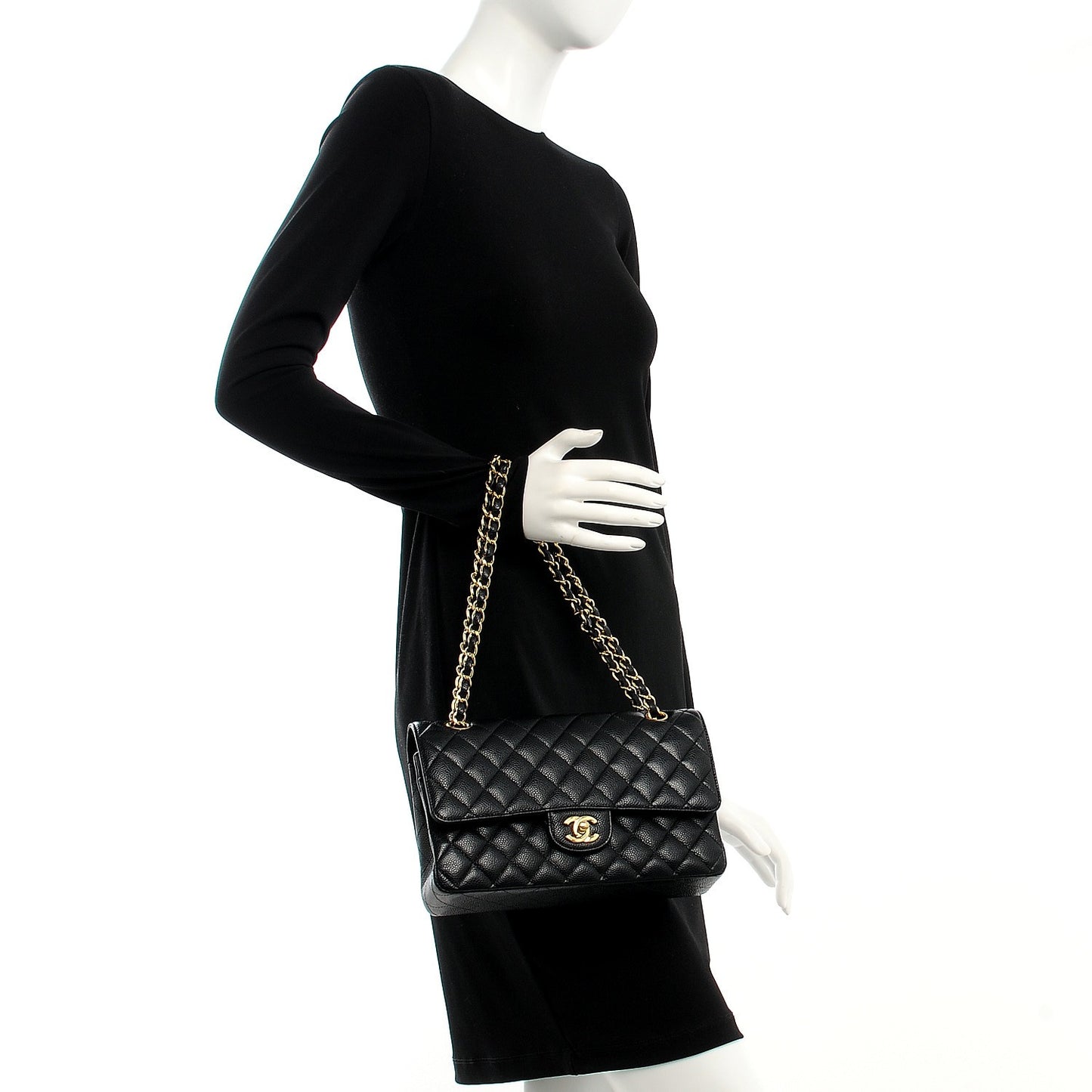 Caviar Quilted Medium Double Flap Black